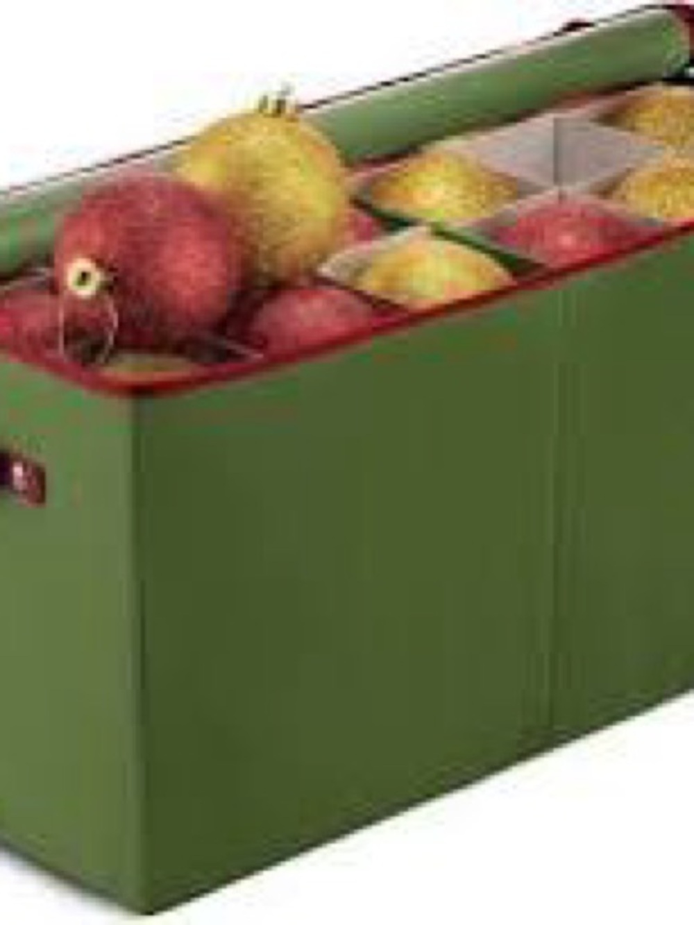 Green Holiday Décor Organizer with Red Accents
